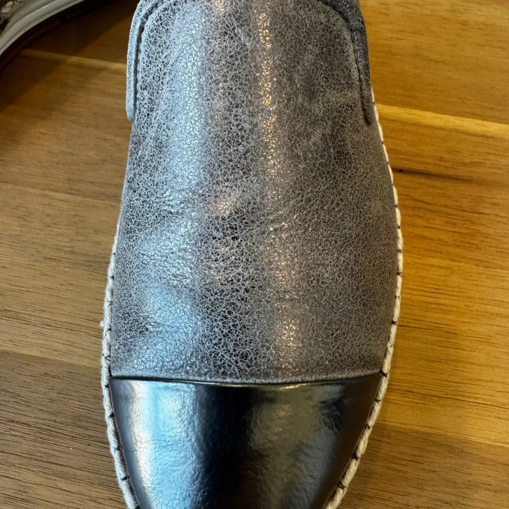 Paul Green Women 5.5 UK 3 Metallic Silver Leather Espadrille Loafer Cap Toe